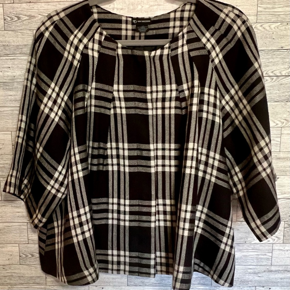 Black & White Plaid Jacket - Size 14 Covered Snap Buttons by New Directions - Picture 1 of 12